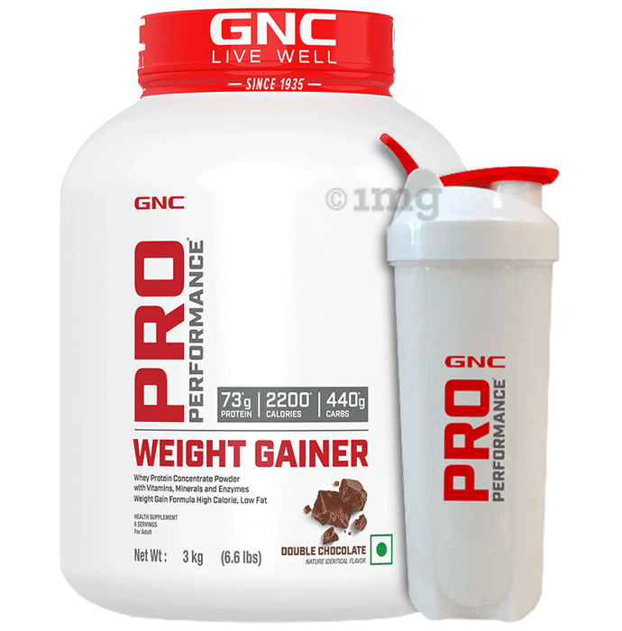 GNC Live Well Pro Performance Weight Gainer Powder Double Chocolate with White Plastic Shaker