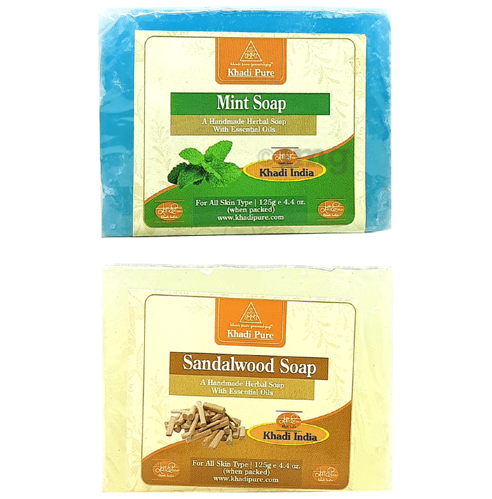 Khadi Pure Combo Pack of Mint Soap & Sandalwood Soap (125gm Each)