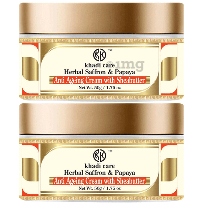 Khadi Care Herbal Saffron & Papaya Anti Ageing Cream with Sheabutter (50gm Each)