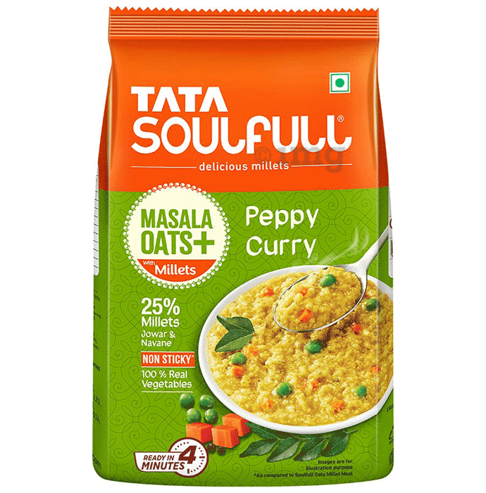 Tata Soulfull Masala Oats + with Millets Real Vegetables, 25% Millets, Non Sticky Peppy Curry