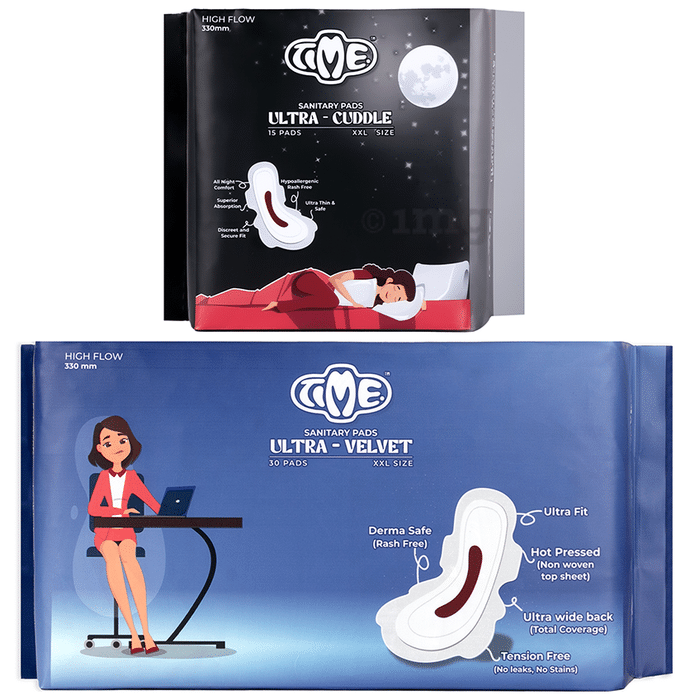 Time Combo Pack of Ultra Velvet (30) & Ultra Cuddle (15) Sanitary Pads XXL