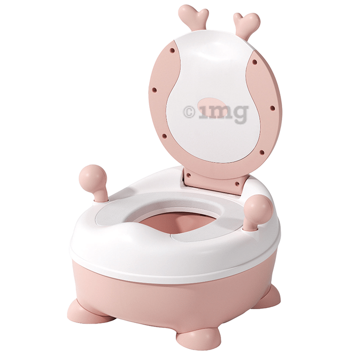 Polka Tots Pink Swoosh Whoosh Fwan Design  Potty Training Toilet Seat for Toddlers Baby Boys & Girls, Western Style Potty Training Chair with Removable Potty Bowl Lid