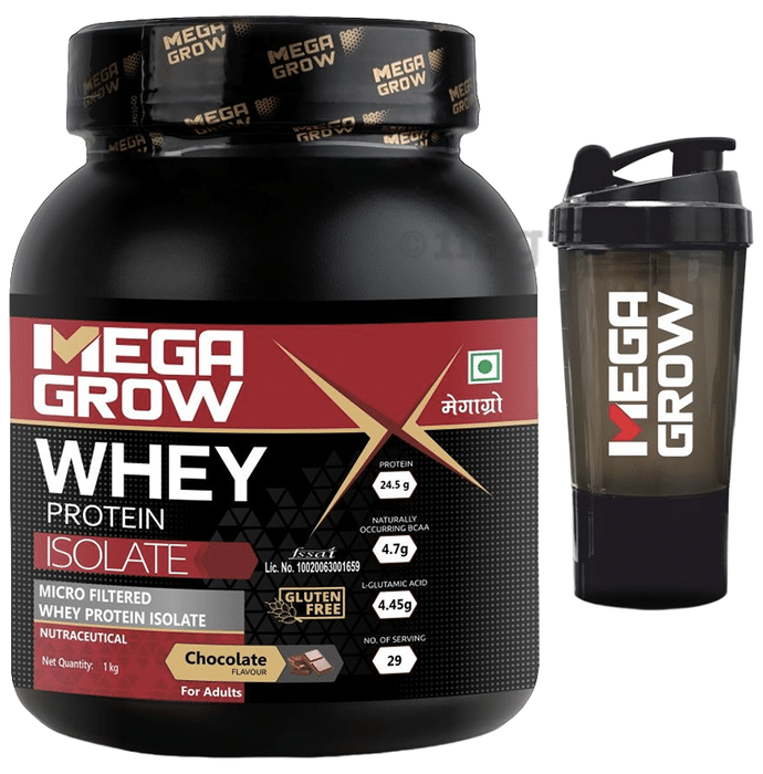 Megagrow Whey Protein Isolate Powder with Shaker Chocolate