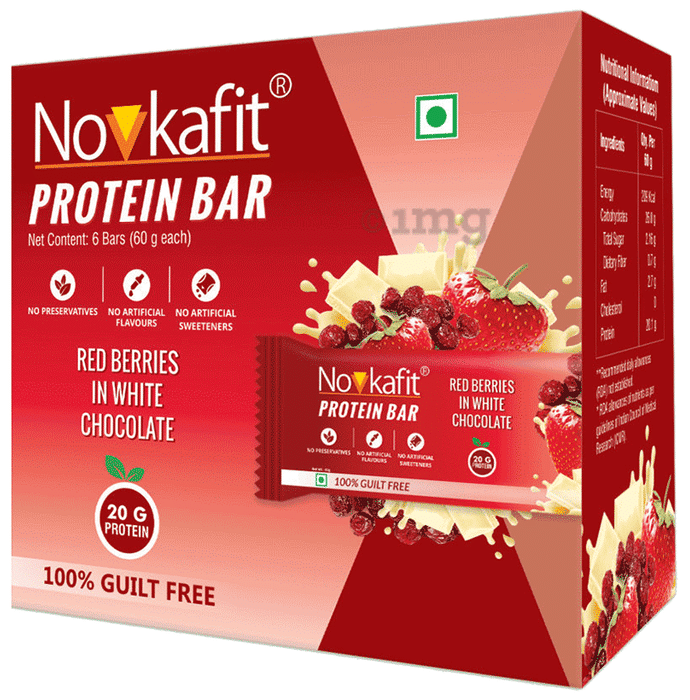 Novkafit Protein Bar (60gm Each) Red Berries in White Chocolate