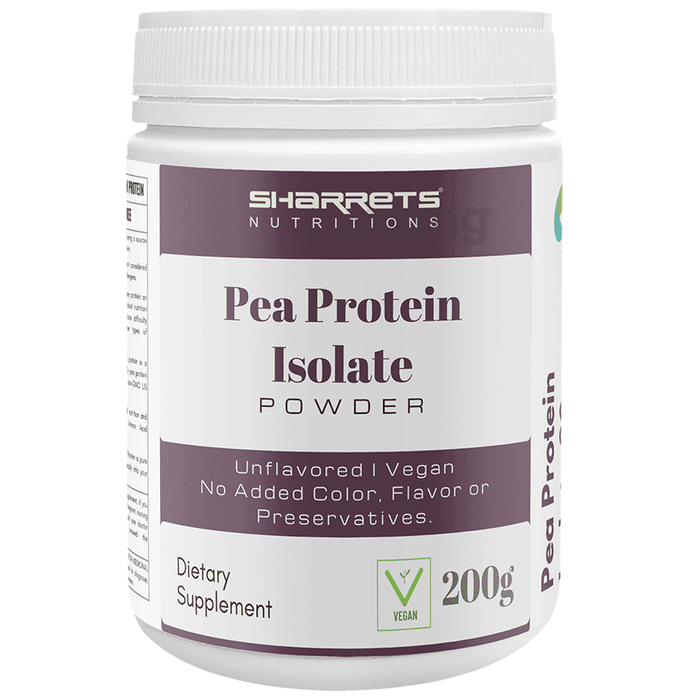 Image showcasing Sharrets Vegan Pea Protein Isolate 80 Powder Unflavored: Buy jar of 200 ...