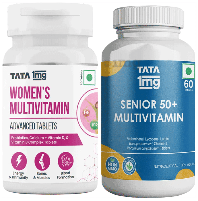 Combo Pack of Tata 1mg Women's Multivitamin Veg Tablet (60) & Tata 1mg Senior 50+ Multivitamin & Multimineral Veg Tablet (60)