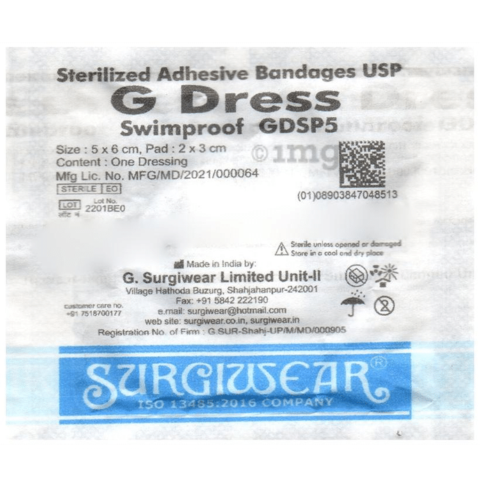Surgiwear G Dress Swimproof GDSP5 Sterilized Adhesive Bandage 5cm x 6cm