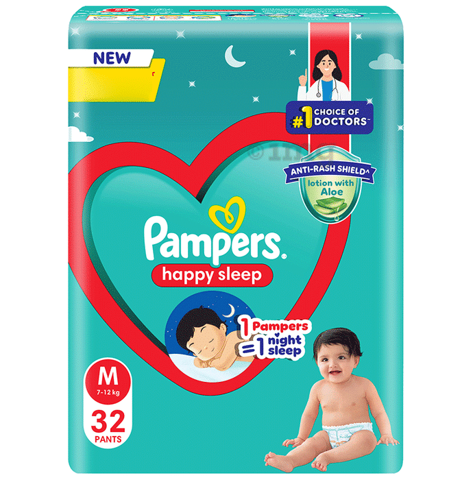 Pampers Happy Sleep Pant Diaper Medium Anti-Rash Shield Lotion with Aloe