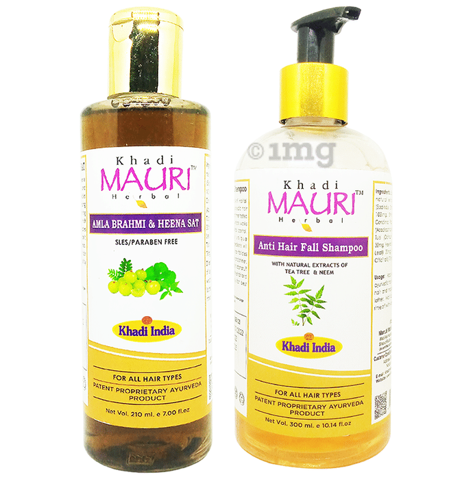 Khadi Mauri Herbal Combo Pack of Amla Brahmi Henna & Anti Hair Fall Shampoo