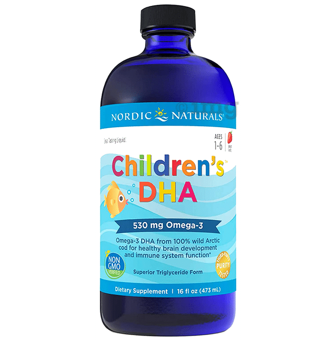 Nordic Naturals Children's DHA with 530mg Omega 3 | For Healthy Brain & Immunity | Flavour Strawberry