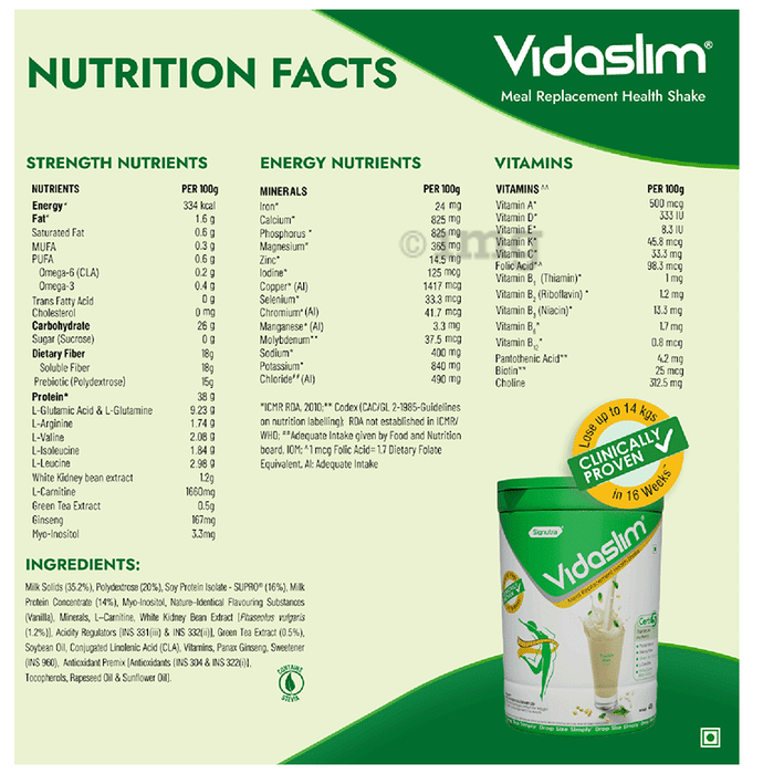 Vidaslim Protein Powder Meal Replacement Shake | Weight Management | For Men & Women, Vanilla Elixir