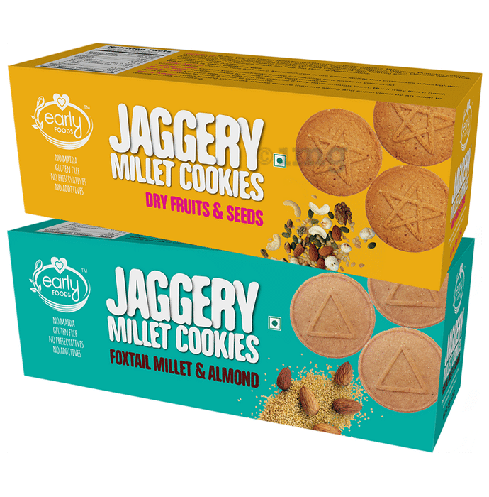 Early Foods Combo Pack of Jaggery Millet Cookies Dry Fruits & Seeds and Jaggery Millet Cookies Foxtail Millet & Almond (150gm Each)