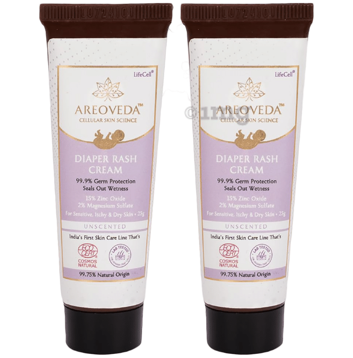 Areoveda Unscented Diaper Rash Cream with 15% Zinc Oxide (25gm Each)