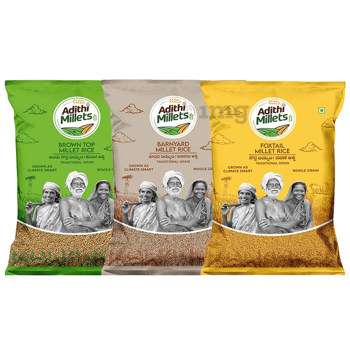 Adithi Millets Combo Pack of BrownTop Millet Rice , Barnyard Millet Rice & Foxtail Millet Rice (500gm Each)