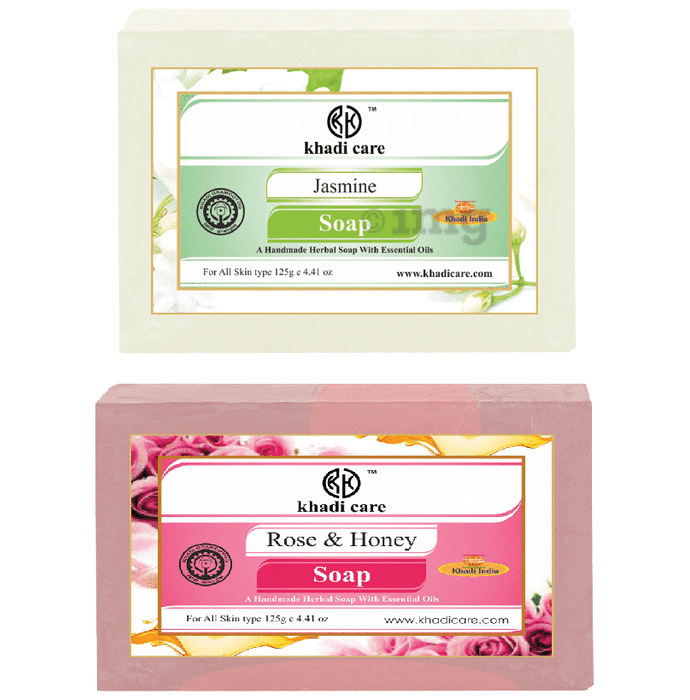Khadi Care Combo Pack of Herbal Jasmine Soap & Rose Honey Soap (125gm Each)