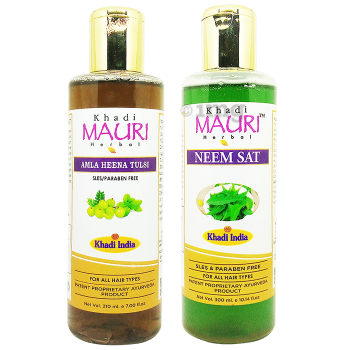 Khadi Mauri Herbal Combo Pack of Neem Sat & Amla Henna Tulsi Shampoo (210ml Each)