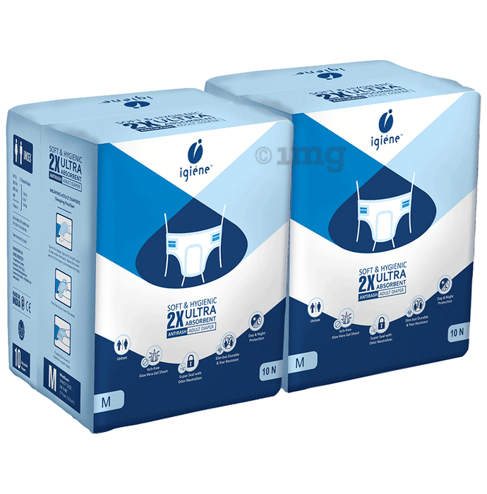 Igiene Soft & Hygienic 2X Ultra Absorbent Antirash Adult Diaper (10 Each) Medium
