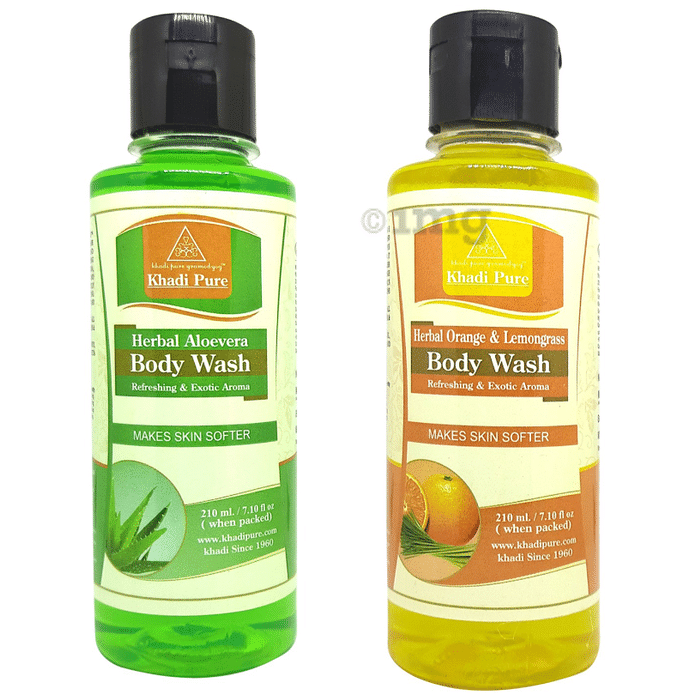 Khadi Pure Combo Pack of Herbal Aloevera Body Wash and Herbal Orange & Lemongrass Body Wash (210ml Each)