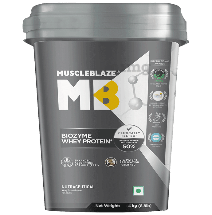 MuscleBlaze Rich Milk Chocolate Flavour | Biozyme Whey Protein | Powder for Muscle Gain | Improves Protein Absorption by 50%