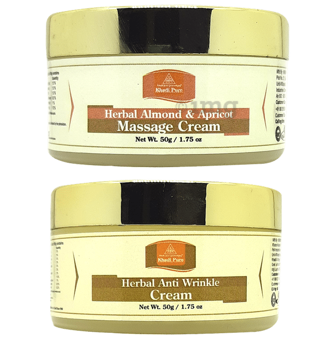 Khadi Pure Combo Pack of Herbal Almond & Apricot & Herbal Anti Wrinkle Cream (50gm Each)