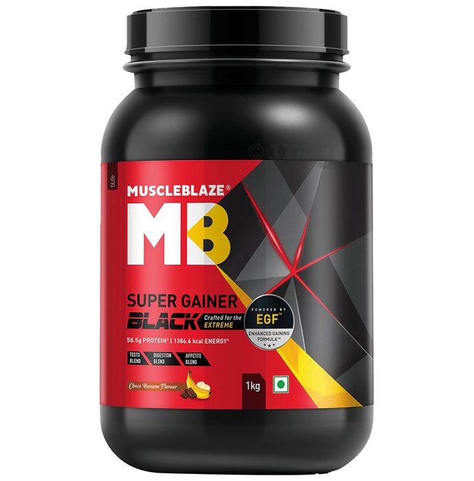 MuscleBlaze Super Gainer Black EGF Powder | No Added Sugar | Choco Banana