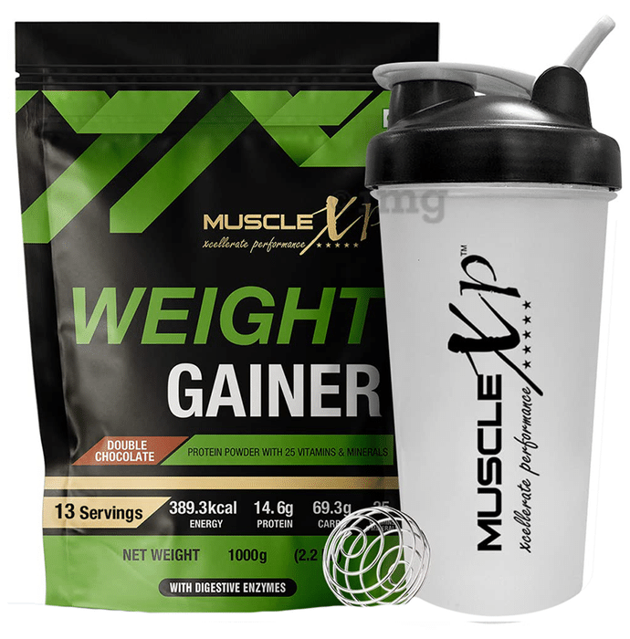 MuscleXP Weight Gainer Protein Powder with 25 Vitamins & Minerals Double Chocolate with Shaker