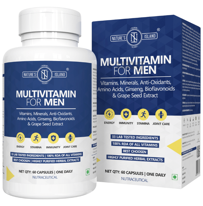 Nature's Island Multivitamin for Men with Lycopene, Ginseng & Green Tea Extract | For Energy, Skin, Hair, Stamina & Joints | Capsule