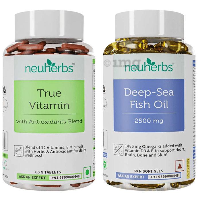 Neuherbs Combo Pack of Deep-Sea Fish Oil for Heart Health & True Vitamin with Antioxidant Blend