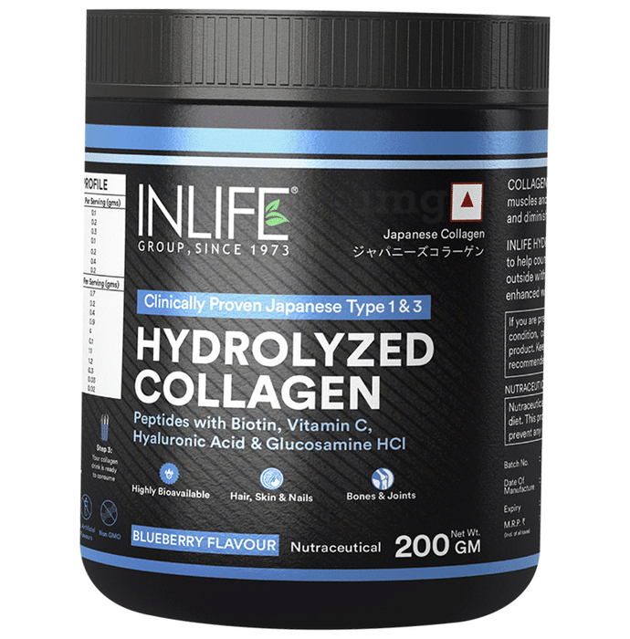 Inlife Japanese Collagen Peptide Powder With Type 1 & 3 for Women & Men Blueberry