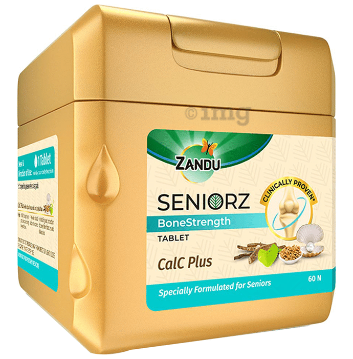 Zandu Seniorz Bone Strength Tablet | 100% Ayurvedic Supplement | Rich in Natural Calcium, Vitamin D3 | with Hadjod | Clinically Proven to Help Increase Bone Mineral Density & Collagen