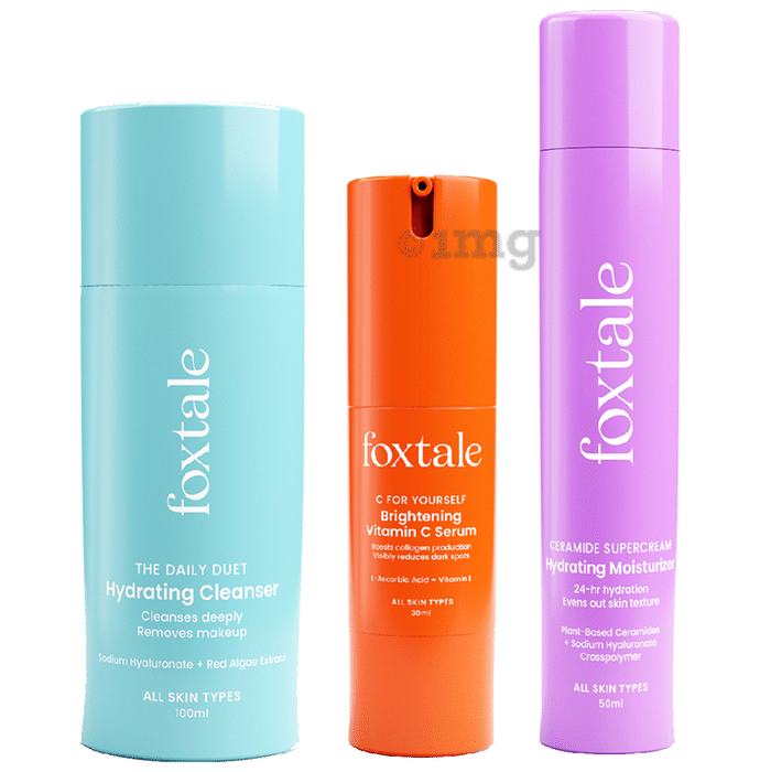 Foxtale Combo Pack of Hydrating Cleanser 100ml, Brightening Vitamin C Serum 30ml and Hydrating Moisturizer 50ml