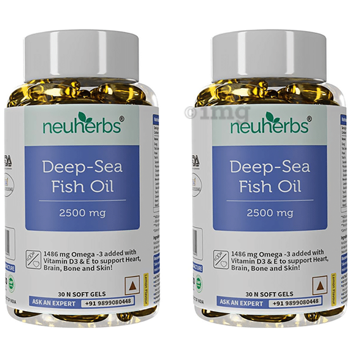 Neuherbs Deep-Sea Fish Oil 2500mg | With Omega 3, Vitamin D3 & E for Heart, Brain, Bone & Skin | Flavour Lemon