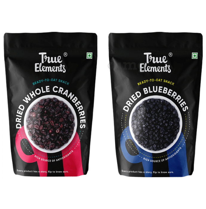 True Elements Combo Pack of Dried Whole Cranberries and Dried Blueberries for Healthy Heart