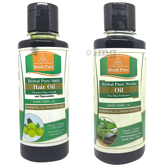 Khadi Pure Combo Pack of Herbal Pure Amla Hair Oil & Herbal Pure Neem Oil (210ml Each)