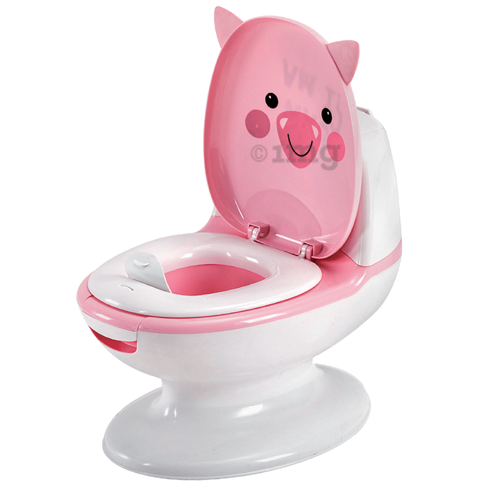 Polka Tots  Western Style Potty Training Seat With Lid, Flush Sound Music Button, Removable for Kids (Piggy) Pink