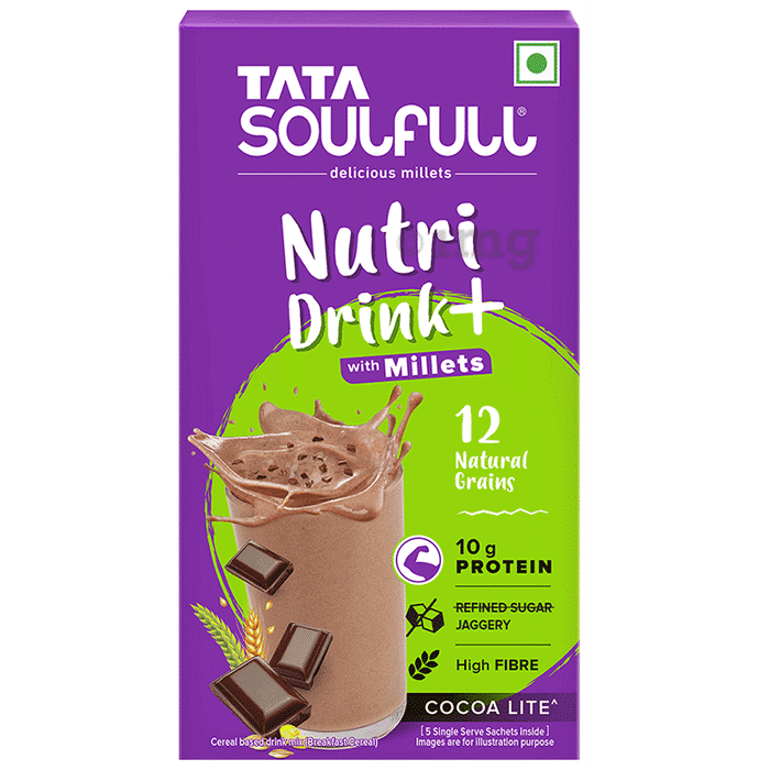 Tata Soulfull With Millets, Almond Flavour, NO Added Refined Sugar, Breakfast Cereal Mix Cocoa Lite