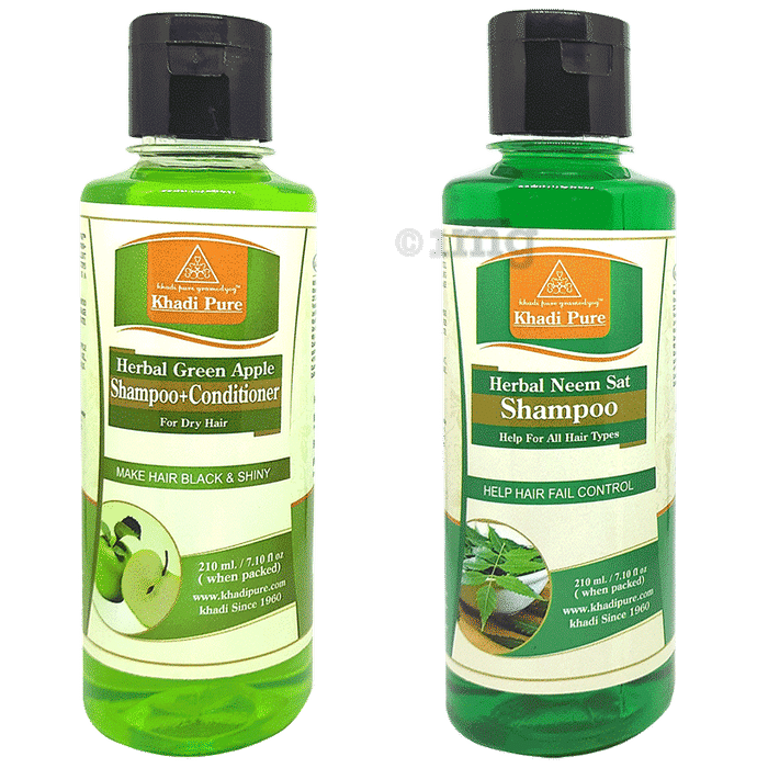 Khadi Pure Combo Pack of Green Apple Shampoo + Conditioner & Herbal Neem Sat Shampoo (210ml Each)