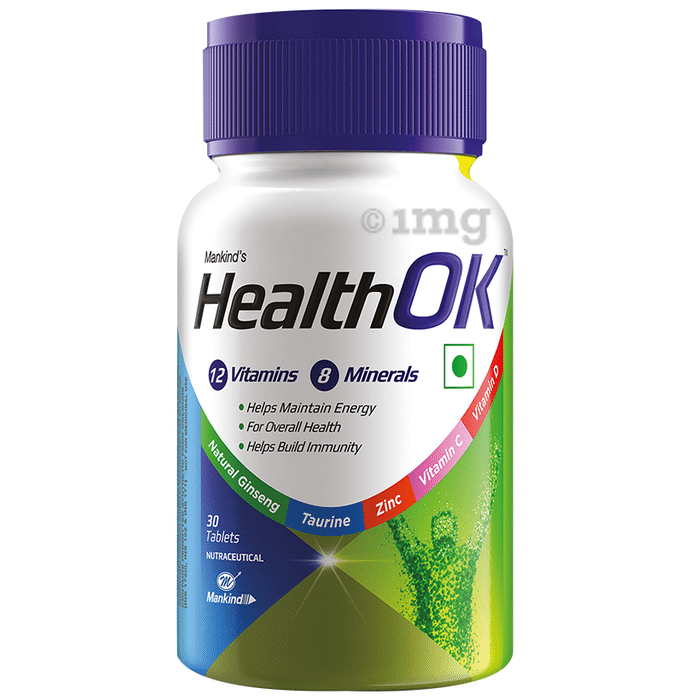 Health OK with Natural Ginseng and Taurine, Multivitamins, Minerals & Amino Acids, 24 Hours of Active Energy, Improves Overall Health, Boosts Immunity, 100% Vegetarian Tablet
