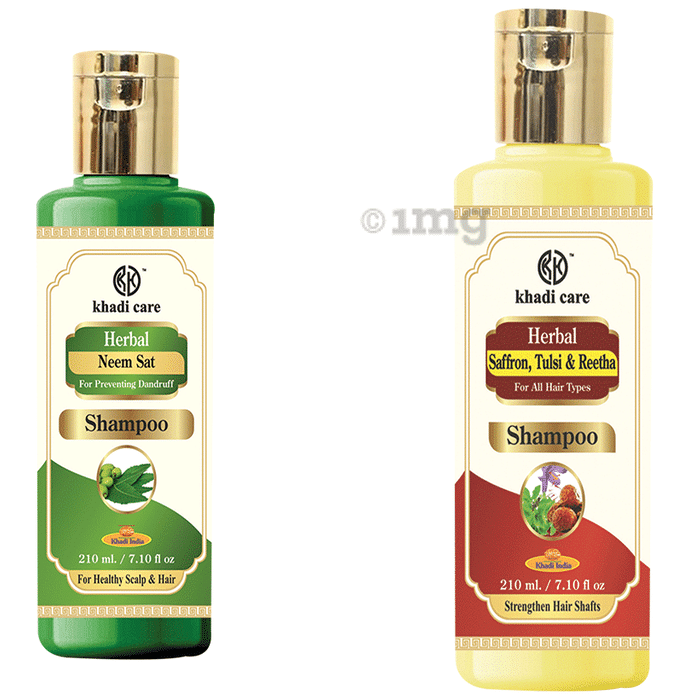 Khadi Care Combo Pack of Neem Sat Shampoo & Saffron, Tulsi & Reetha Shampoo (210ml Each)