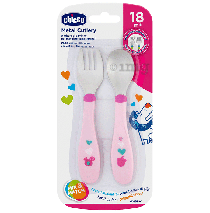 Chicco Metal Cutlery 18M+ Pink