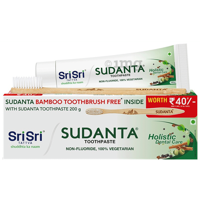 Sri Sri Tattva Sudanta Toothpaste | Non-Fluoride & 100% Vegetarian with Bamboo Toothbrush