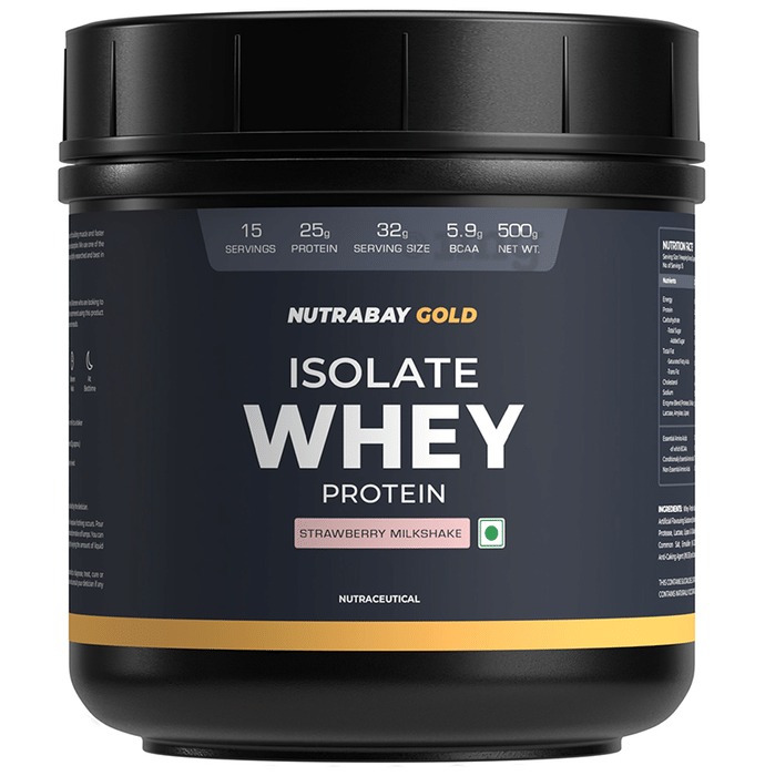 Nutrabay Gold Isolate Whey Protein for Muscles, Recovery, Digestion & Immunity | No Added Sugar | Flavour Strawberry Milkshake