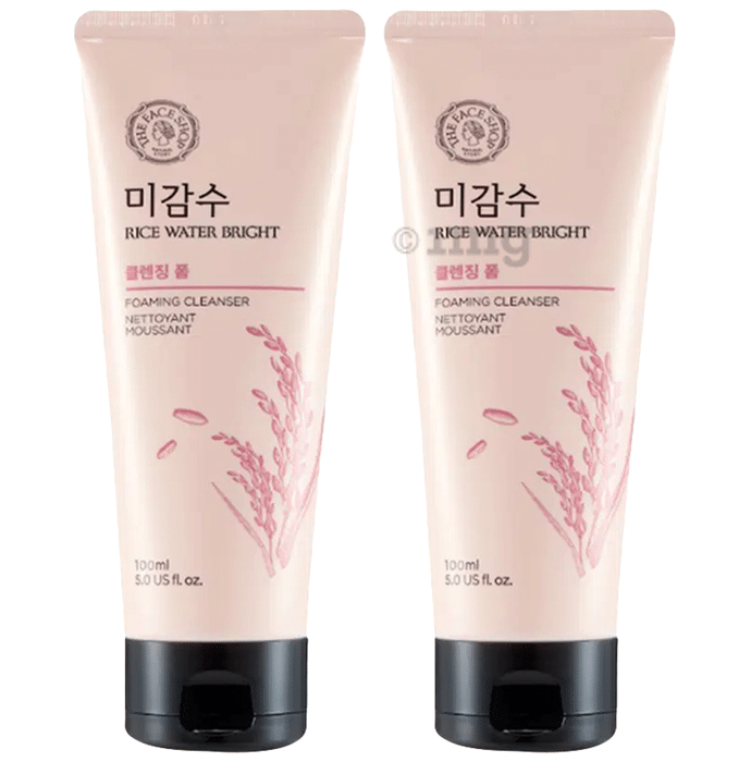 The Face Shop Rice Water Bright Foaming Cleanser, Face Wash For Glowing Skin & Even Skin Tone (100ml Each)