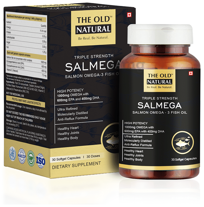 The Old Natural Salmega Omega 3 Fish Oil 1000mg Softgel Capsule for Brain & Joint Health
