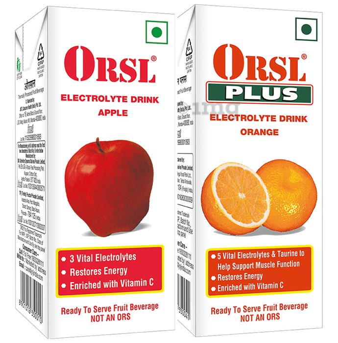 ORSL Plus Combo Pack of Vitamin C, Taurine & Electrolytes Drink Flavour Apple & Orange (200ml Each)