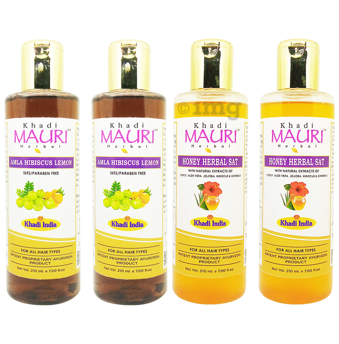 Khadi Mauri Herbal Combo Pack of Amla Hibiscus Lemon & Honey Shampoo (210ml Each)