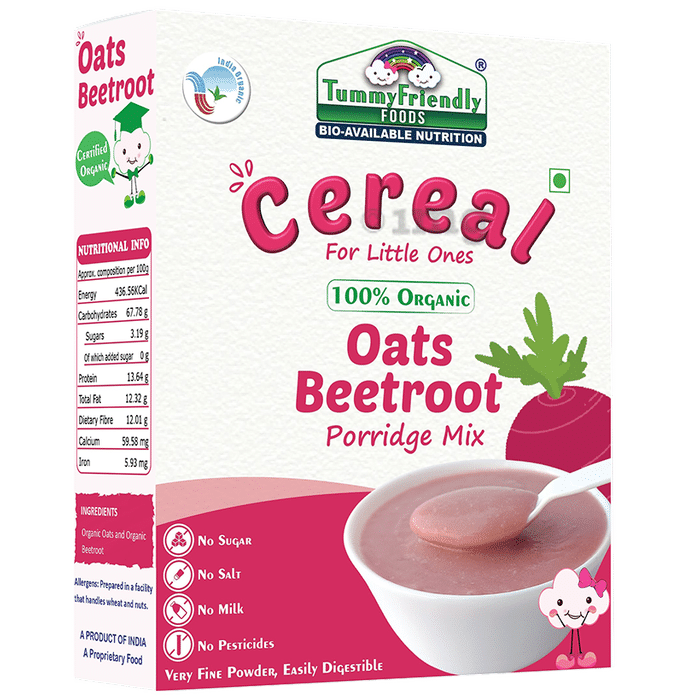 TummyFriendly Foods Cereal Oats Beetroot Certified 100% Organic Sprouted Ragi, Oats, Red Lentil, Banana Porridge Mix
