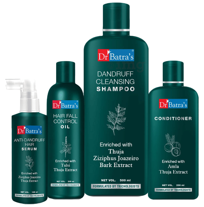 Dr Batra's Combo Pack of Anti-Dandruff Hair Serum 125ml, Conditioner 200ml, Hair Fall Control Oil 200ml and Dandruff Cleansing Shampoo 500ml