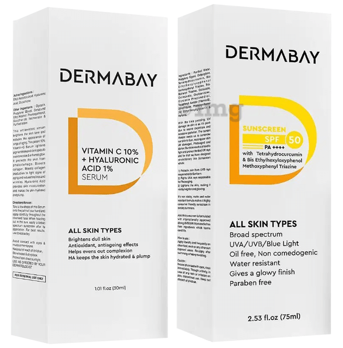 Combo Pack of Dermabay Sunscreen SPF 50, PA++++ & Dermabay Vitamin C Face Serum (30ml)