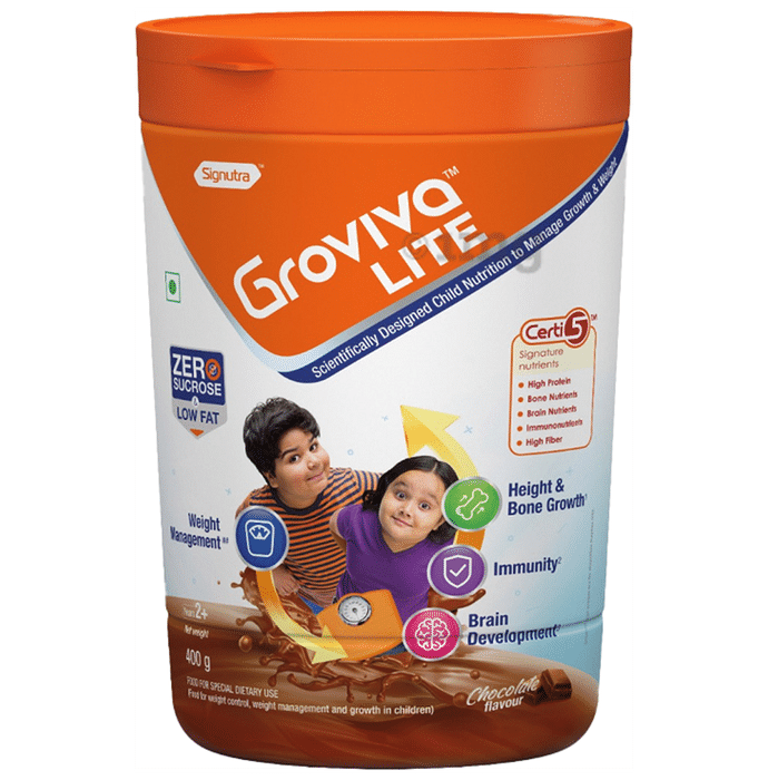 Groviva Lite High Protein for Height, Bone, Immunity & Brain Development | Flavour Chocolate Powder